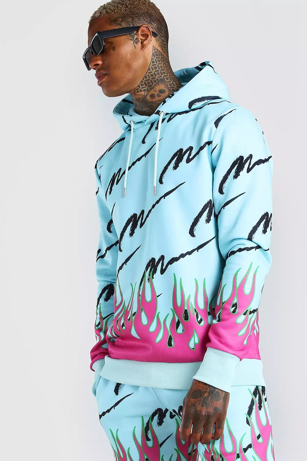 All over man sale printed hooded short tracksuit